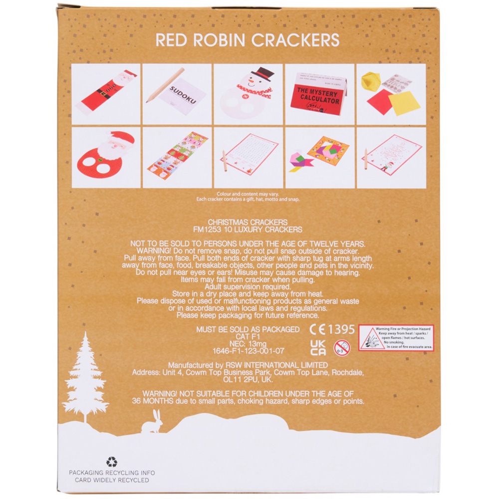 Pack of 10 Luxury Crackers Red Robin Image 3