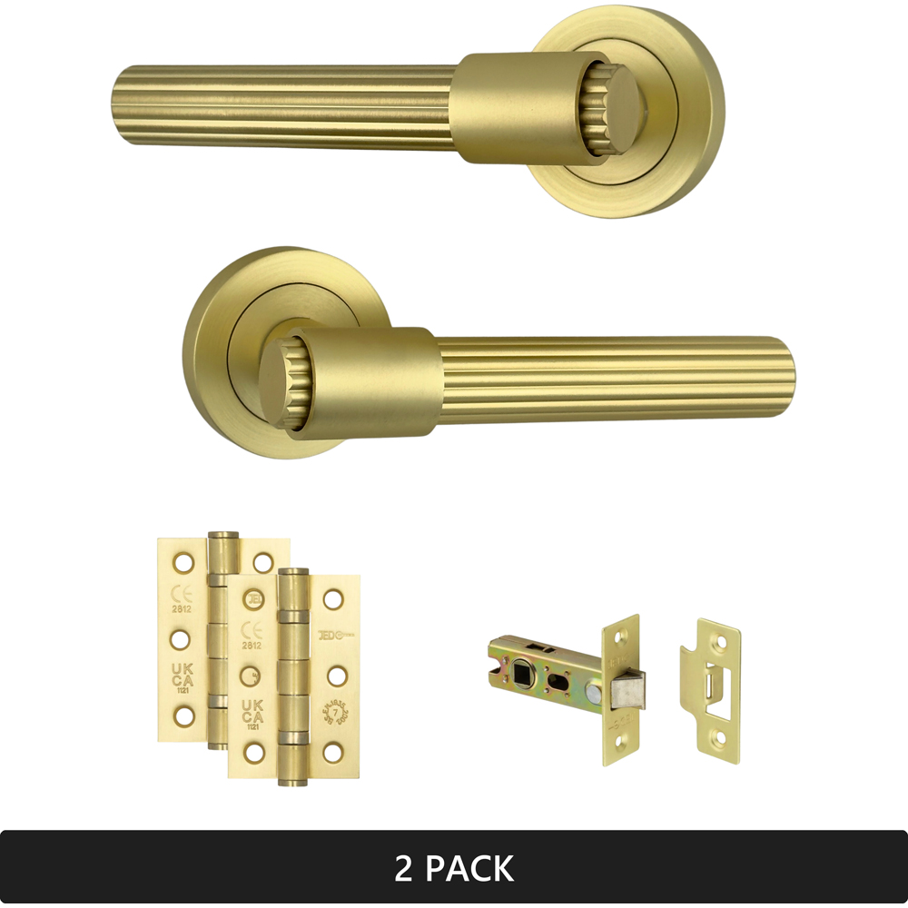 AXS Hardware Nevada Satin Brass Latch Door Handles on Rose 2 Pack Image 7