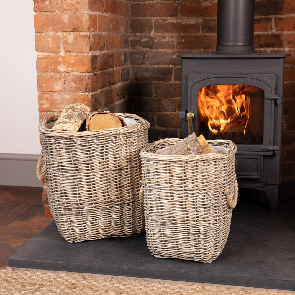 Charles Bentley Snug Wicker Log Basket with Fabric Liner Set of 2 Image 2