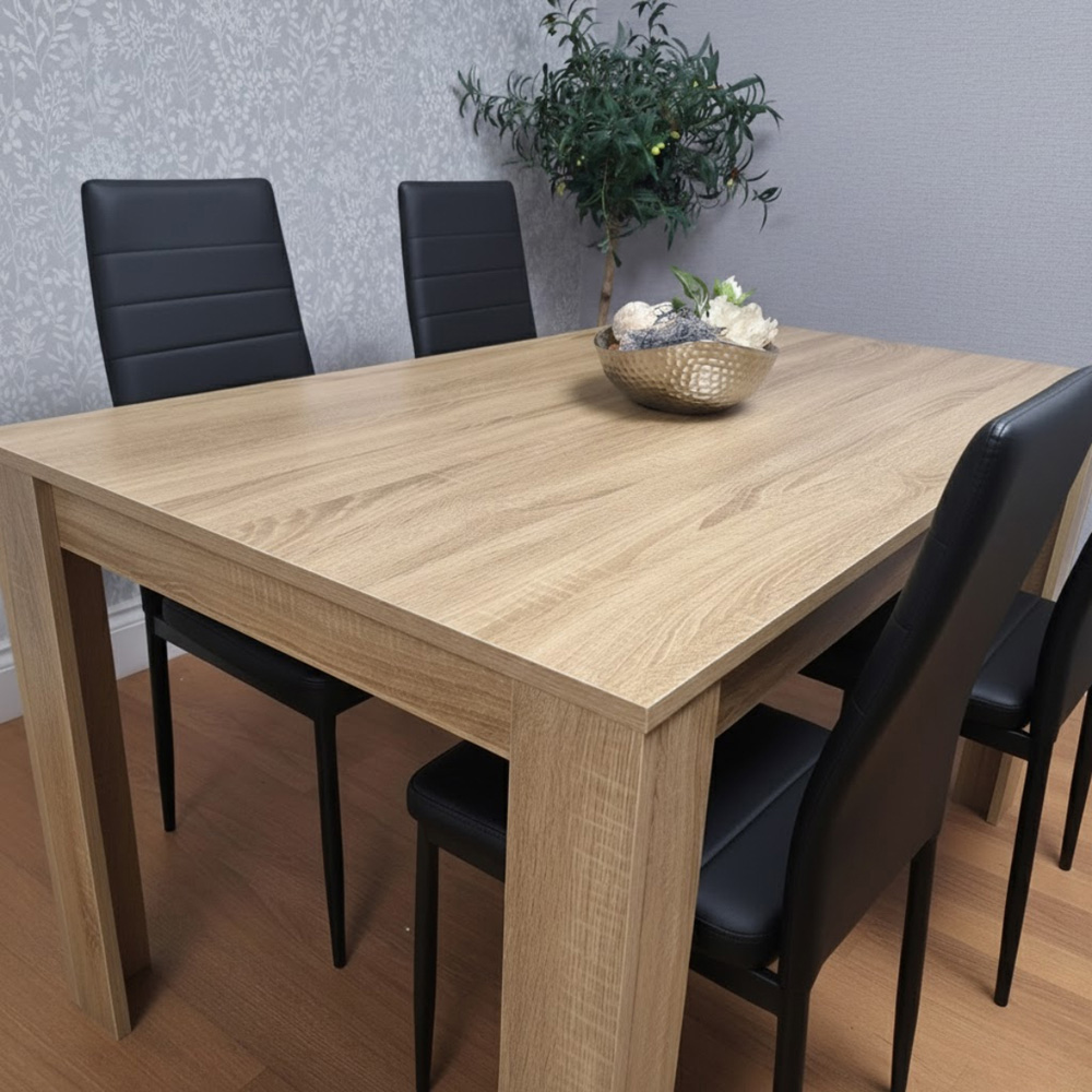 Portland 4 Seater Leather Dining Set Oak Effect and Black Image 5
