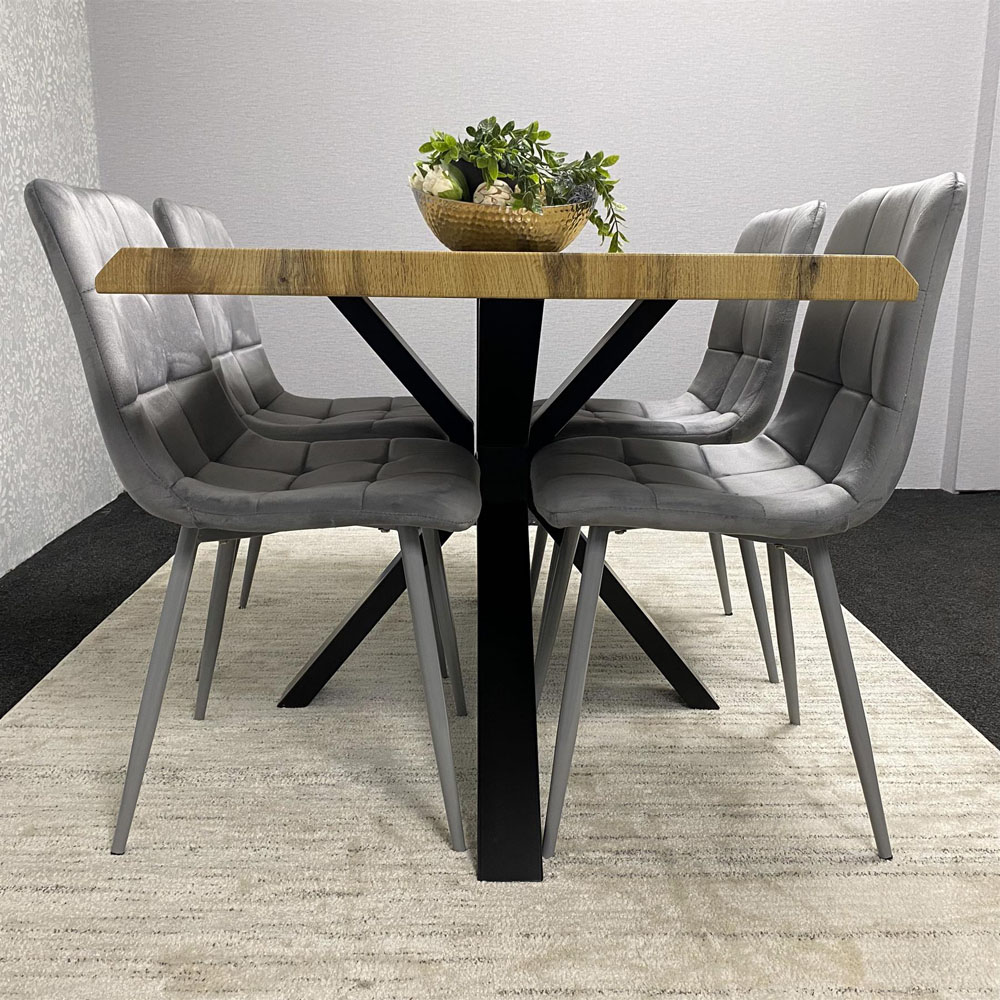 Kosy Koala 4 Seater Velvet Wooden Rectangle Dining Set Grey Image 6