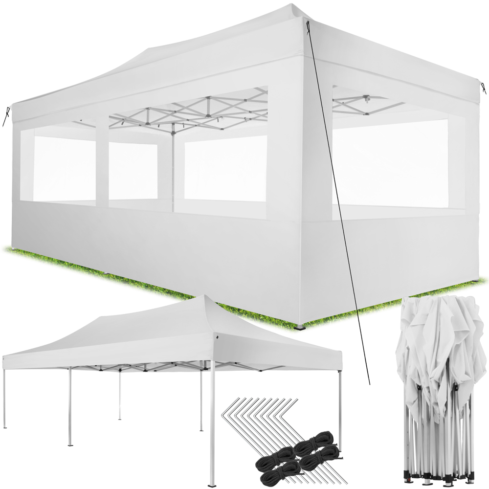 tectake Viola 6 x 3m White Scissor Frame Gazebo with 4 Side Panels Image 2