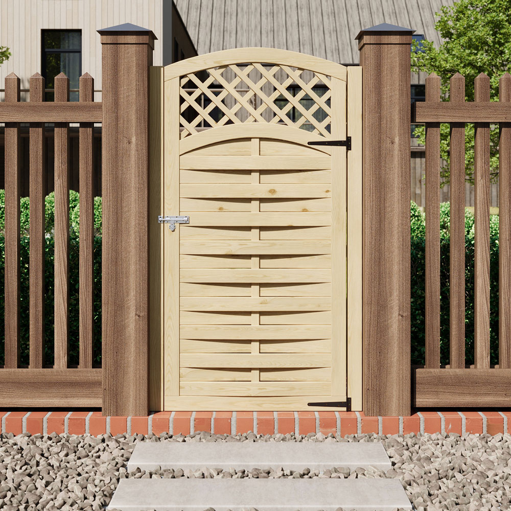 Living and Home Lattice Top Wooden Garden Gate with Door Latch 70.8 x 35.4 inch Image 7