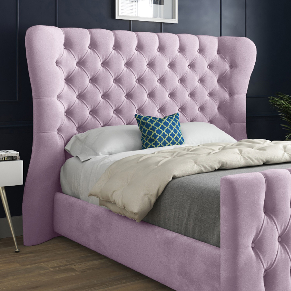 Parma Single Pink Soft Velvet Upholstered Bed Frame with Curved Winged Headboard Image 3