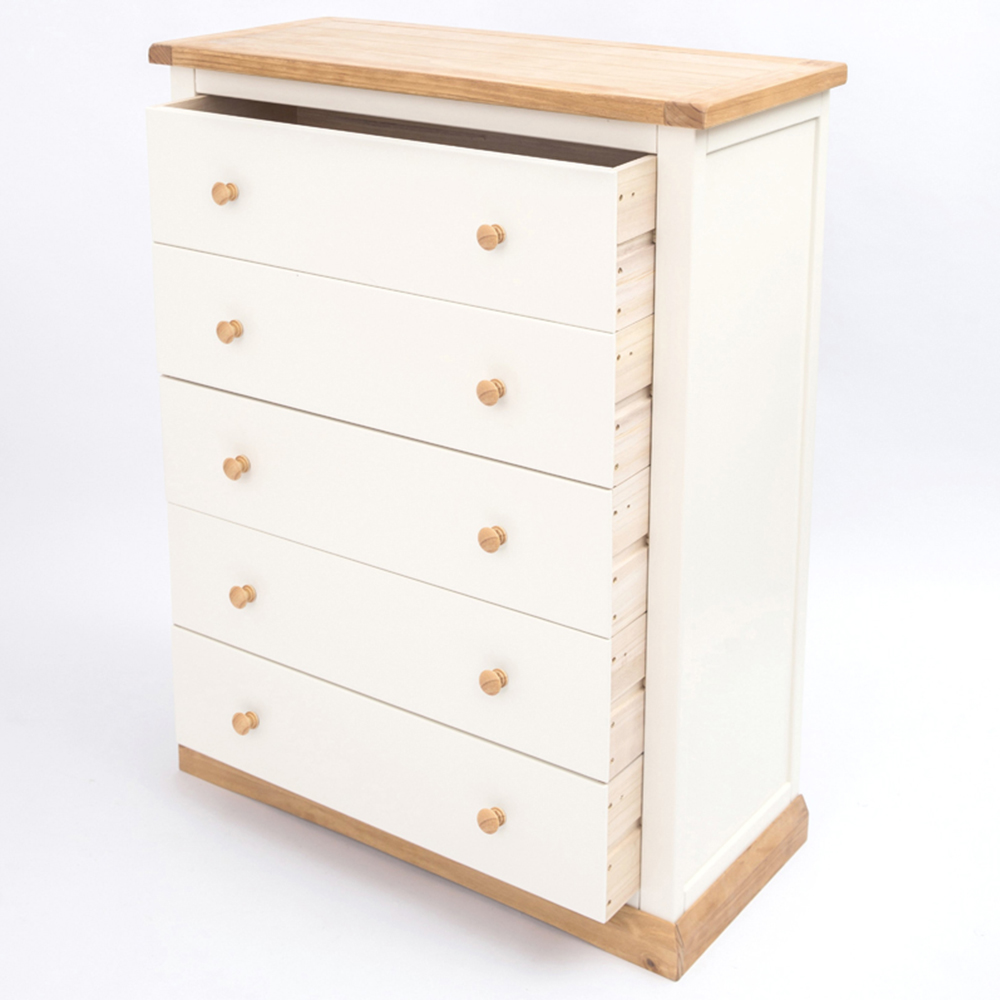 Cabinet Bits Trevi 5 Drawer White Wood Knob Chest of Drawers Image 5