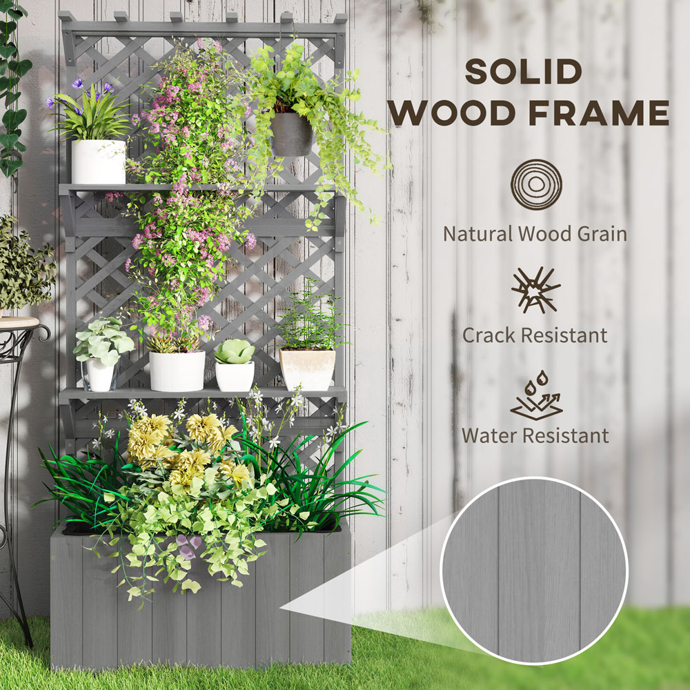 Outsunny 52L 2 Shelf Grey Wooden Raised Garden Bed with Trellis 177 x 33 x 76cm Image 7