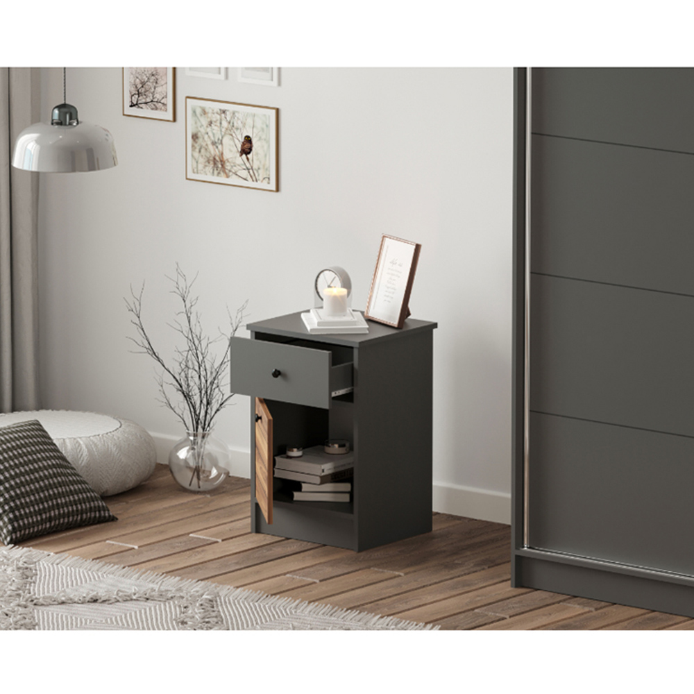 Evu MILANO Single Door Single Drawer Walnut and Anthracite Bedside Table Image 5