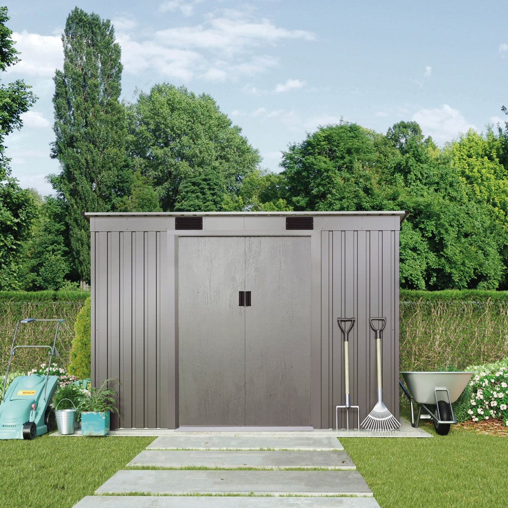 Garden Gear 6.6 x 3.9ft Double Door Grey Aluminium Pent Metal Shed Image 4
