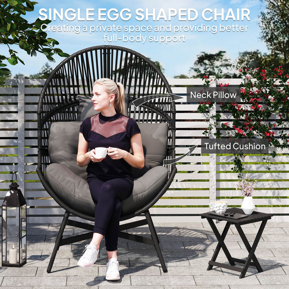 Outsunny Charcoal Grey Rattan Garden Egg Chair Image 7