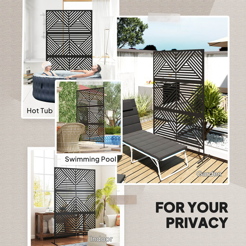 Outsunny Rhombus Black Outdoor Divider Privacy Panel with Stand Image 6