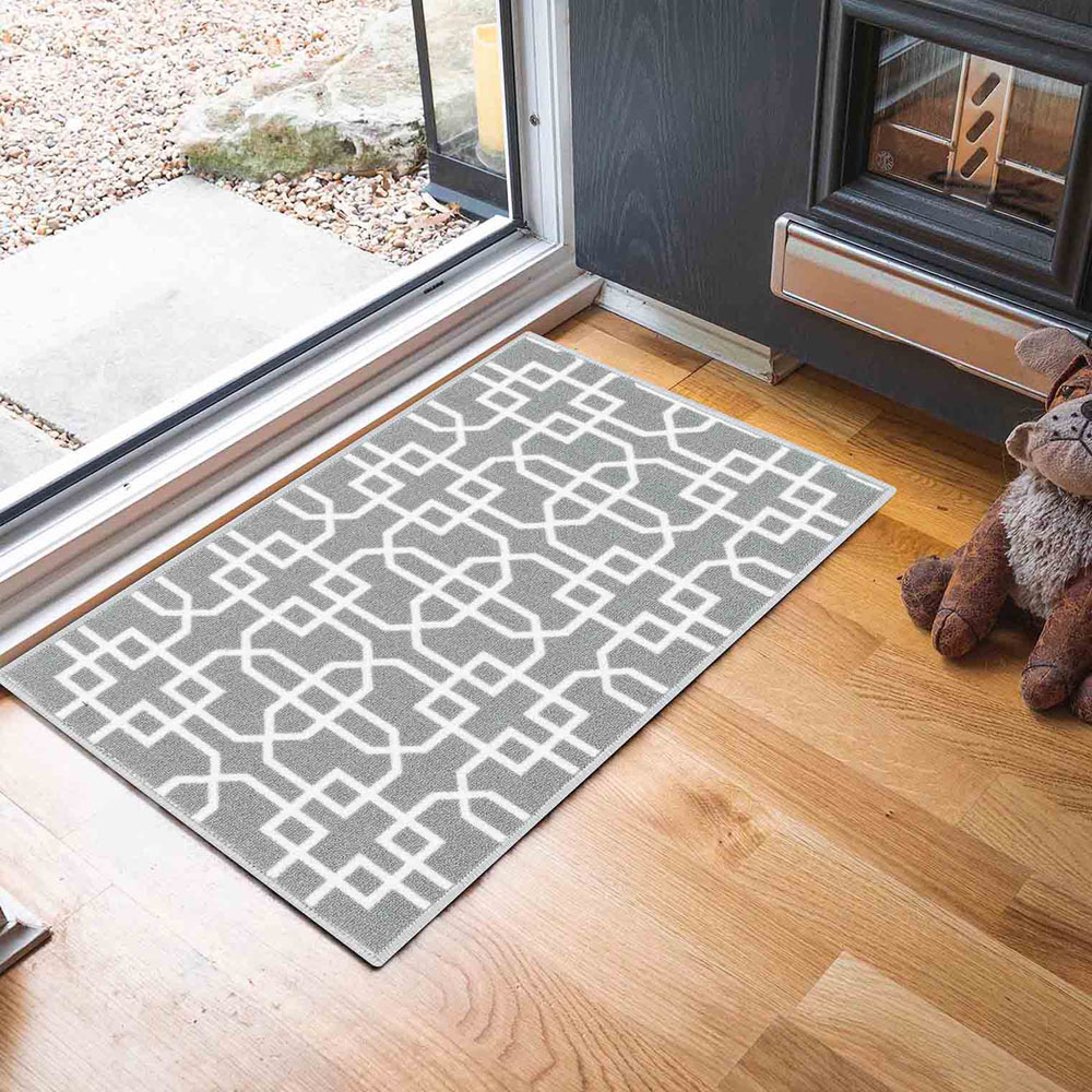 Desire Rugs Havana Grey and Cream Cubed Trellis Anti Slip Door Mat 220 x 67cm Image 4