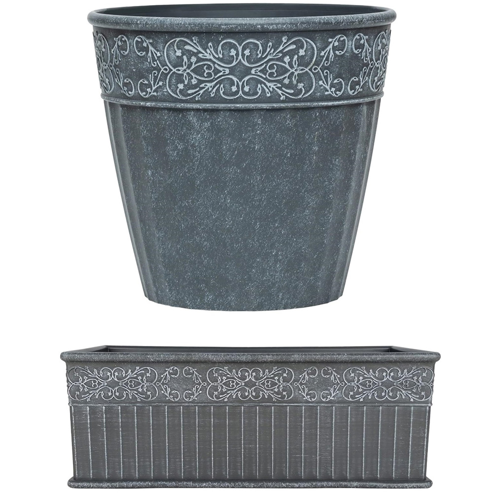 Garden Gear Damask Lead Effect Trough and Planter Set Image 1