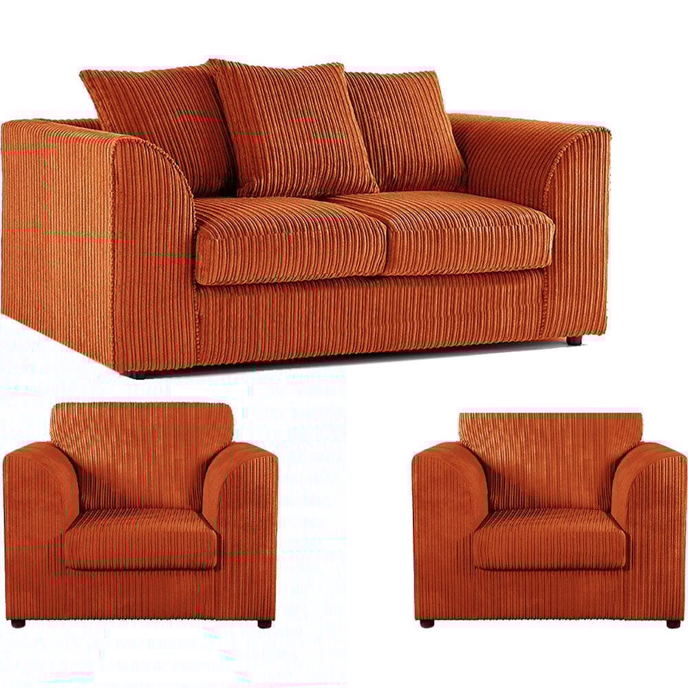 Luxor 4 Seater Orange Jumbo Cord Scatter Back Sofa Suite Image 2