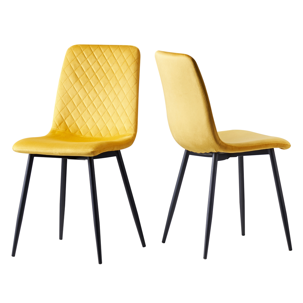 Lexi Set of 2 Yellow Velvet Fabric Dining Chairs Image 2