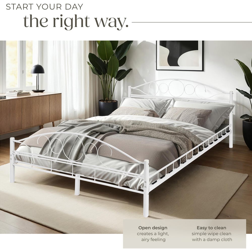 tectake Double White Metal Bed Frame with Slatted Base Image 5