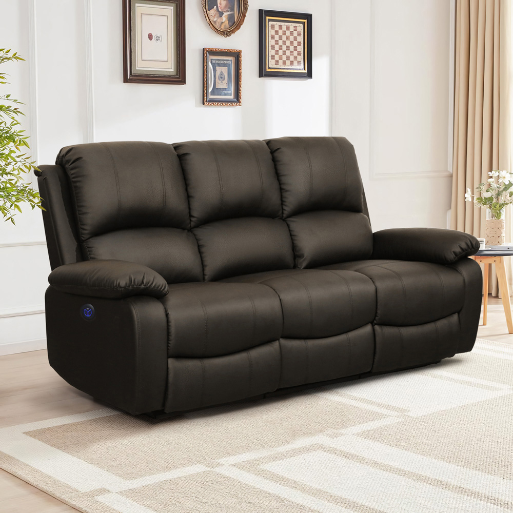 Comfy Living 5 Seater Brown PU Leather Electric Recliner Sofa Set Image 7