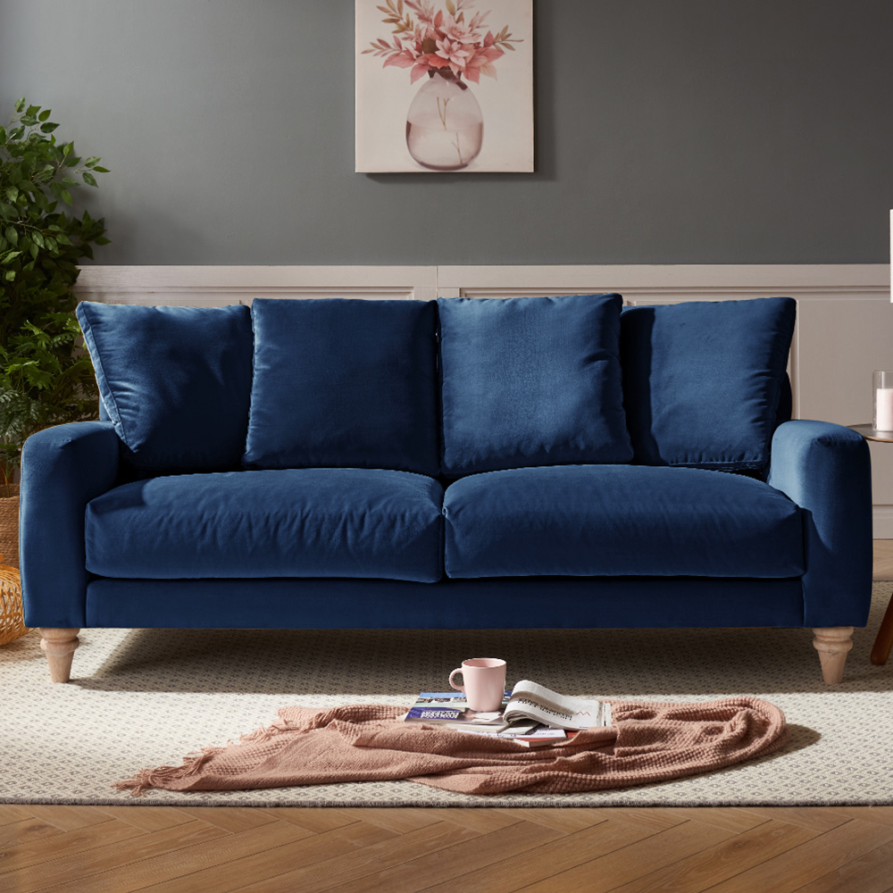Home Detail Covent 3 Seater Navy Blue Velvet Sofa Image 1