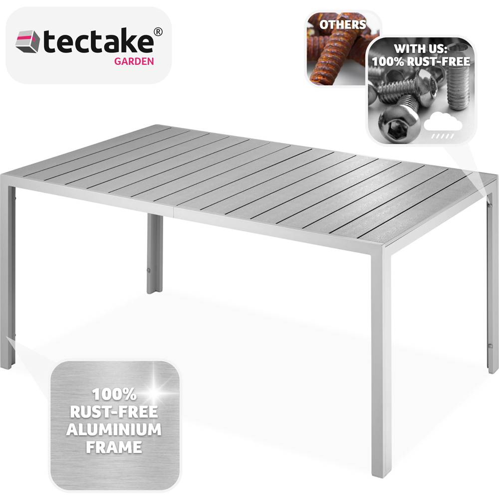 tectake Bianca Silver and Grey Wood Look Aluminium Garden Table Image 3