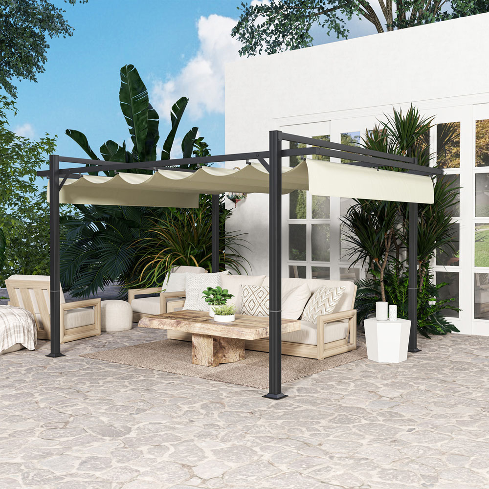 Outsunny 3 x 4m Khaki Aluminium Frame Pergola with Retractable Roof Image 4