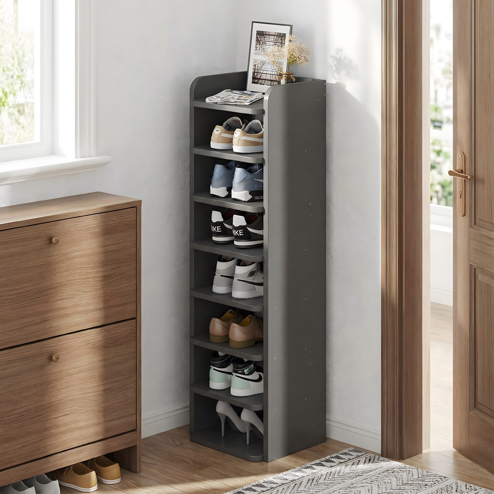 Living and Home 8 Shelf Black Shoe Rack with Raised Guardrail Image 6