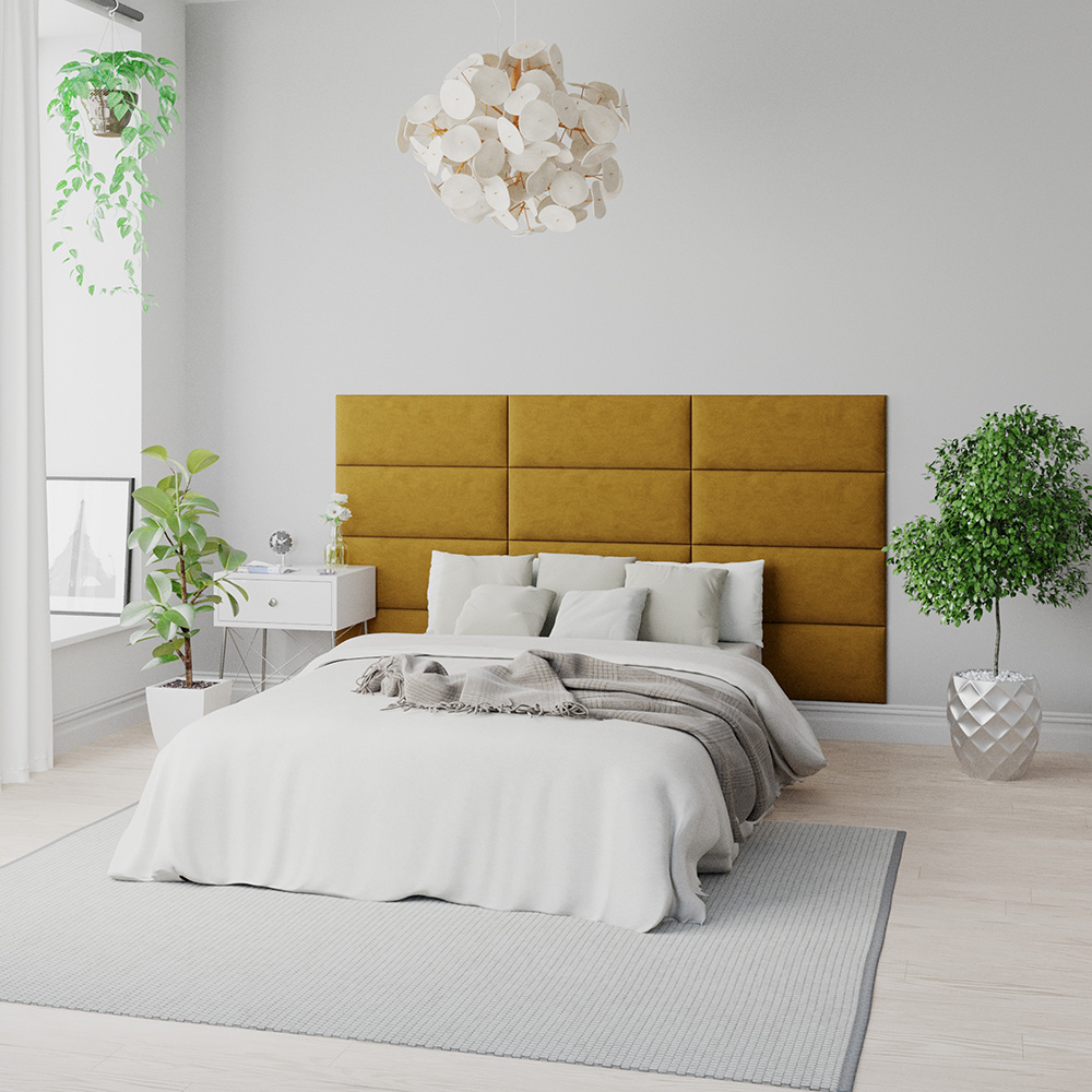 Aspire EasyMount Ochre Plush Velvet Upholstered Wall Mounted Headboard Panels 2 Pack Image 1