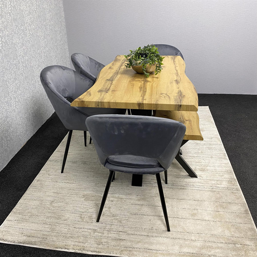 Kosy Koala 6 Seater Velvet Wooden Rectangle Dining Set with Bench Grey Image 4