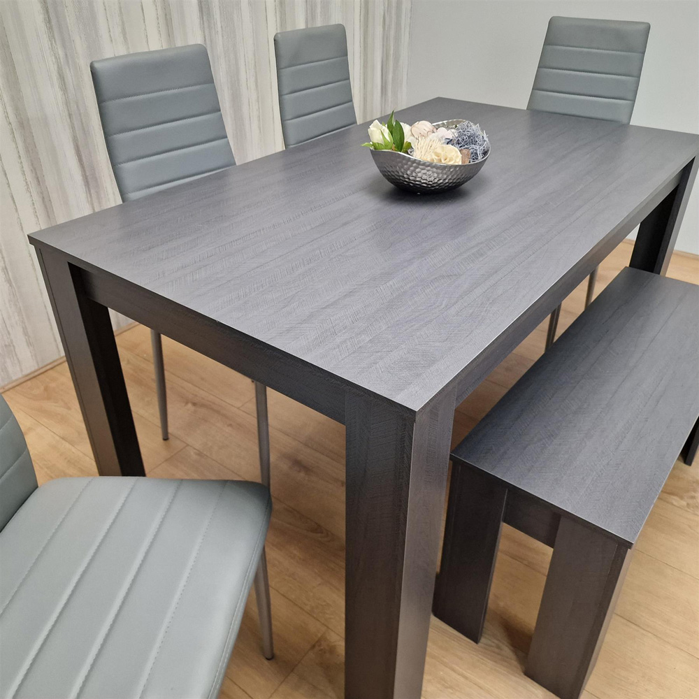 Portland 6 Seater Leather Dining Set Dark Grey and Grey Image 3