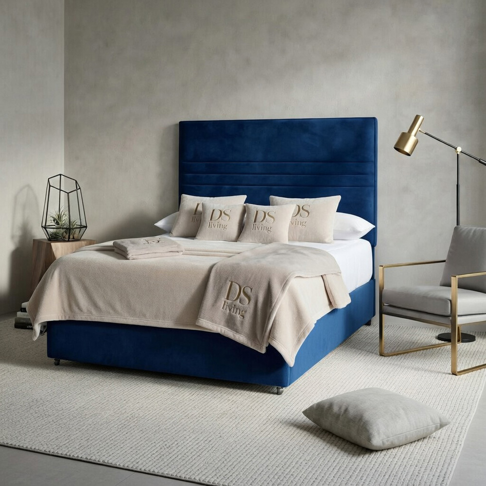 DS Living Harrington King Size Dark Blue Plush Divan Bed Image 5