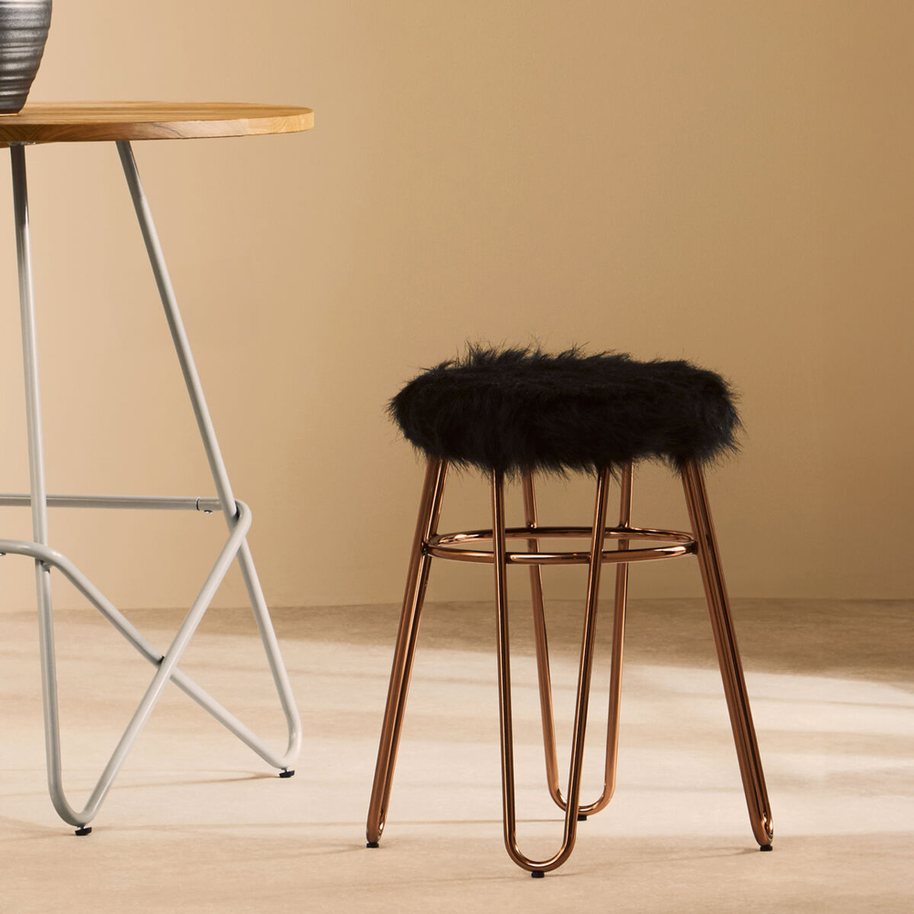 Premier Housewares District Faux Fur Rose Gold Stool Image 5