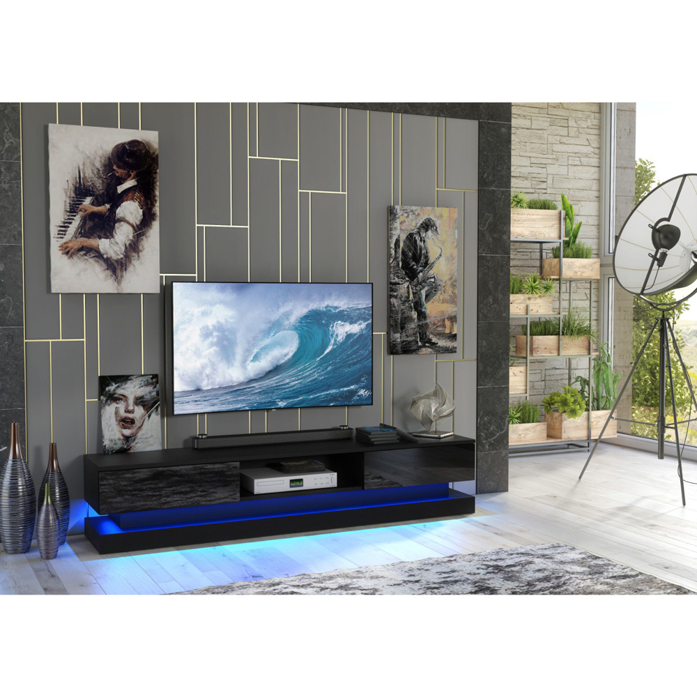 Creative Furniture Bloom Black and Black Gloss 2 Door Single Shelf TV Unit with LED Image 5