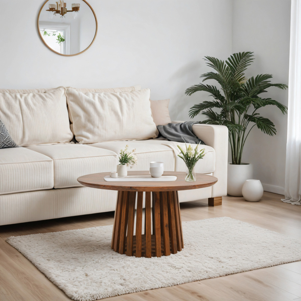 Brooklyn Slatted Mango Wood Round Coffee Table Image 6