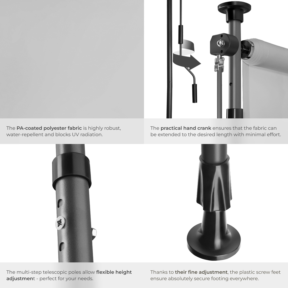 tectake Taija Light Grey Retractable Awning with Hand Crank 3.1 x 1.28m Image 5