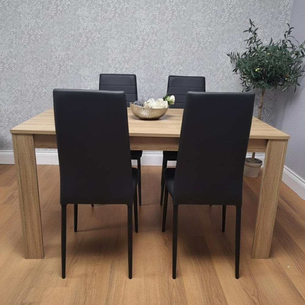 Portland 4 Seater Leather Dining Set Oak Effect and Black Image 6