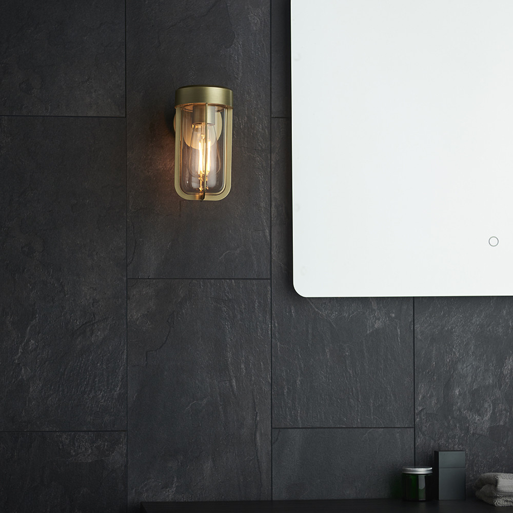 Merano Benevento Clear Glass Shade Brushed Gold Outdoor Wall Lamp Image 7