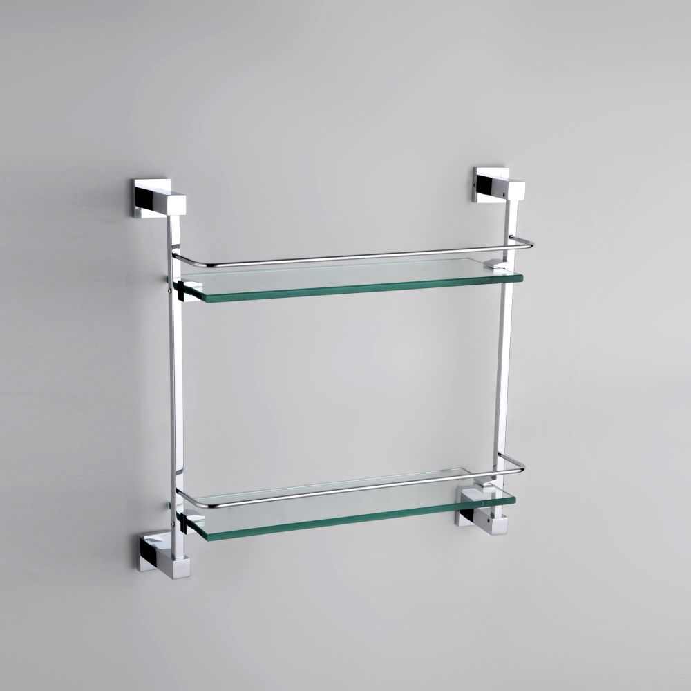 Nes Home 2 Shelf Glass Bathroom Rack Image 2