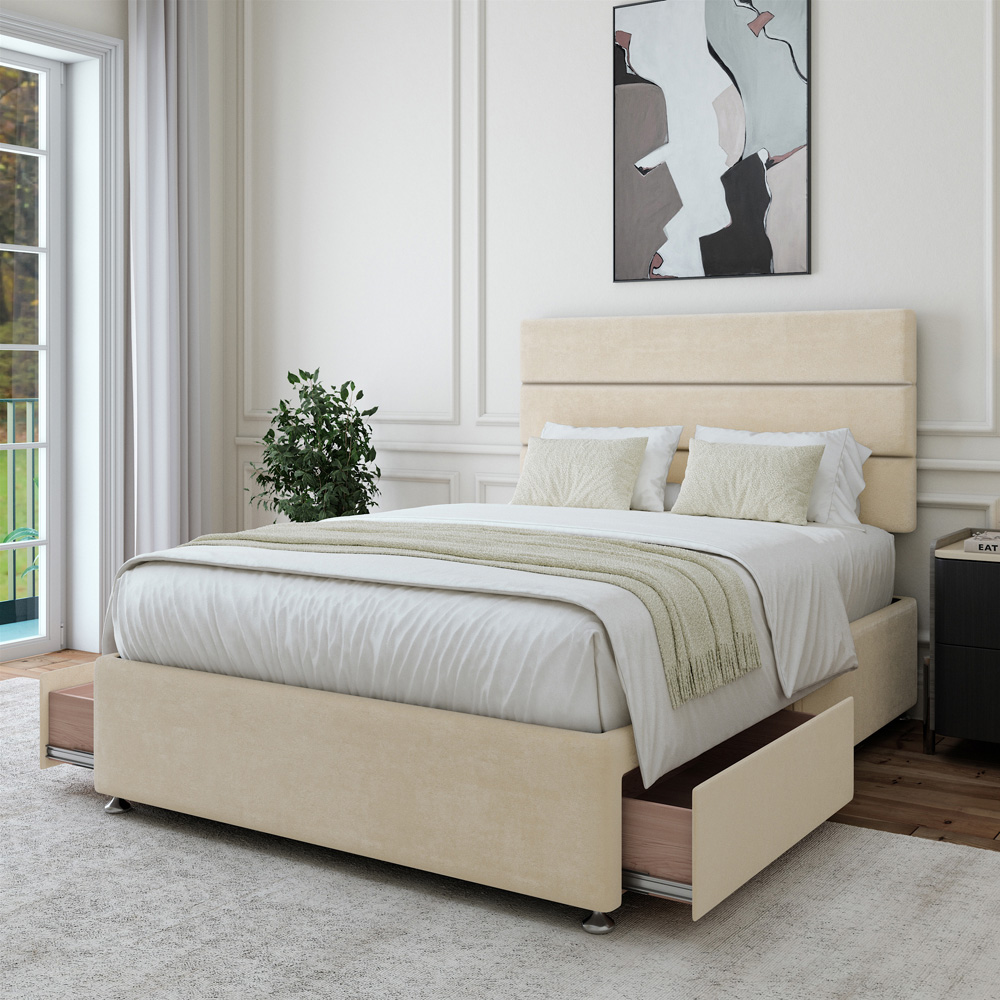 Bedmaster Small Double Cream Naples Velvet 2 Drawer Divan Base with Milan Headboard Image 3