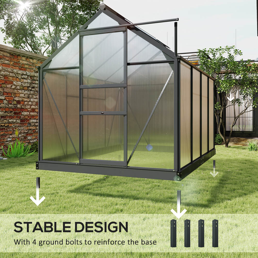 Outsunny 6 x 8ft Black Galvanised Aluminium Polycarbonate Walk In Greenhouse Image 5