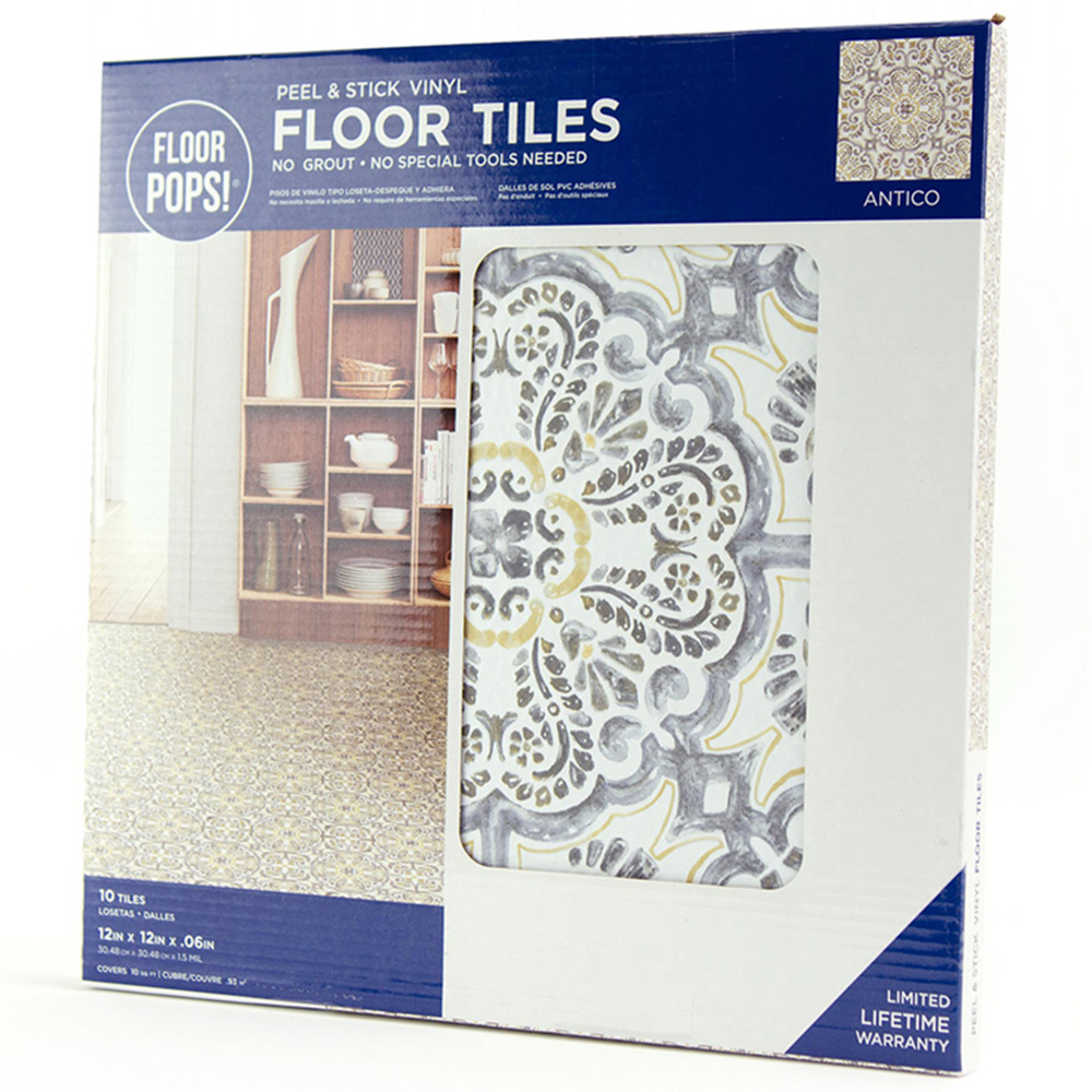 Floorpops Antico Yellow and Grey Peel and Stick Floor Tile 30.48 x 30.48cm 10 Pack Image 3