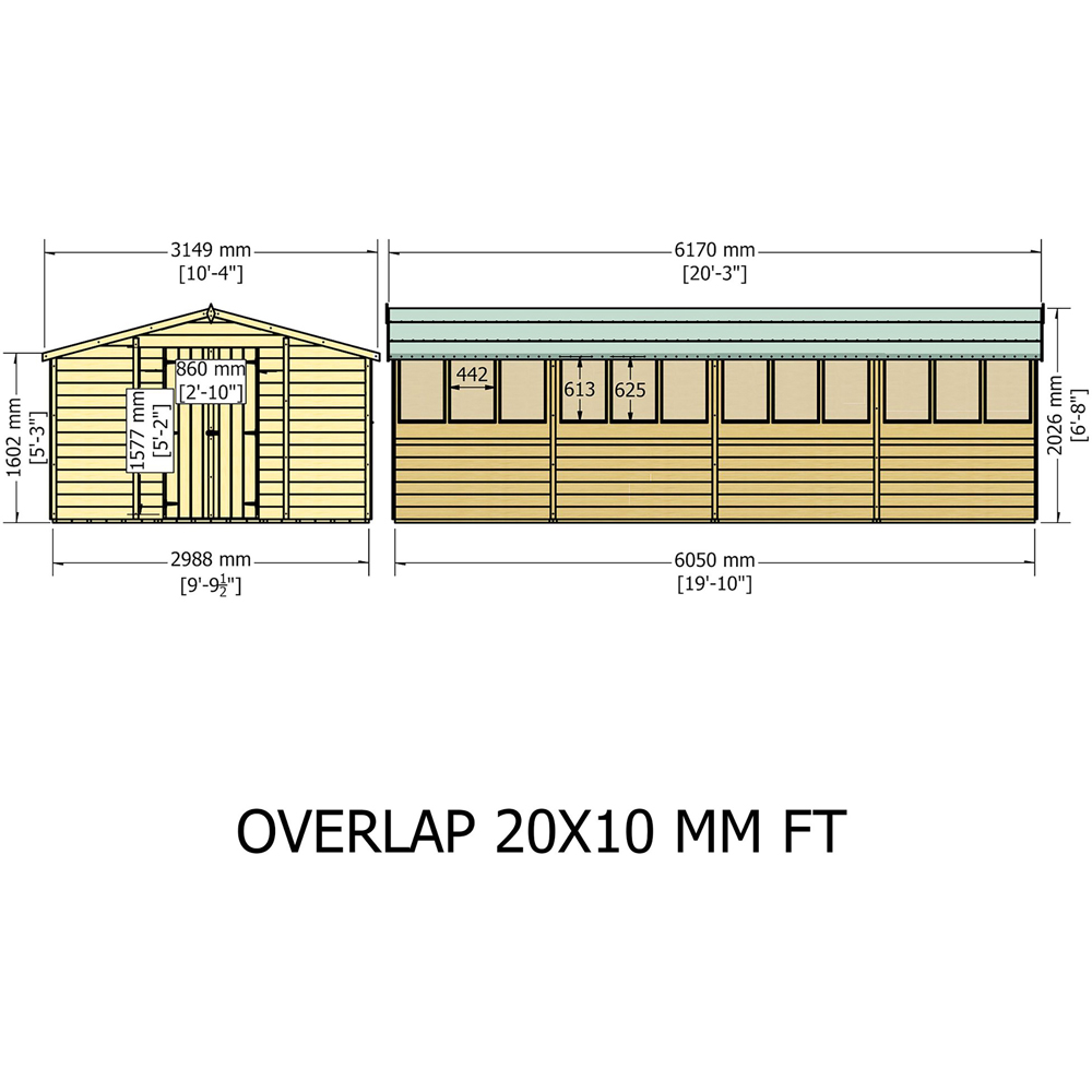 Shire 10 x 20ft Double Door Dip Treated Overlap Apex Shed Image 7
