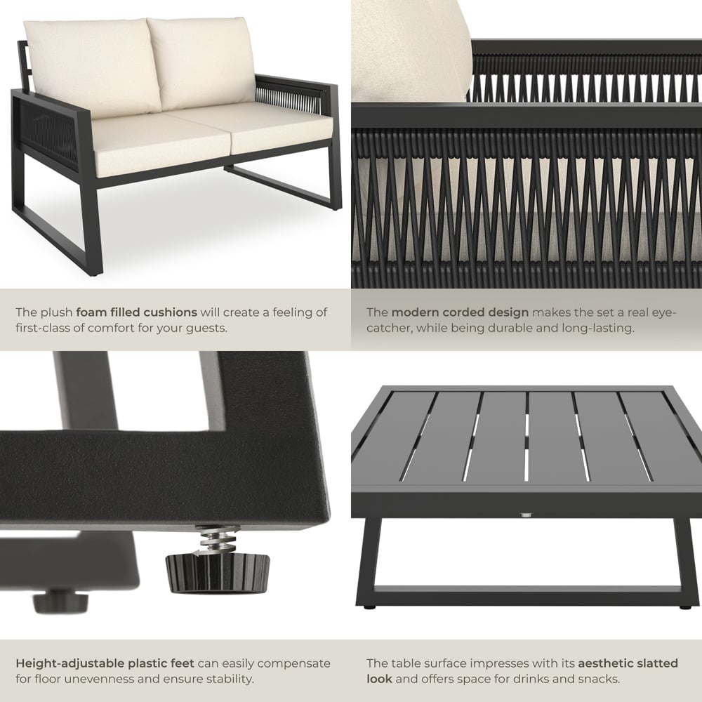 tectake Capri 2 Seater Corded Design Garden Sofa Set with Cushion Image 5