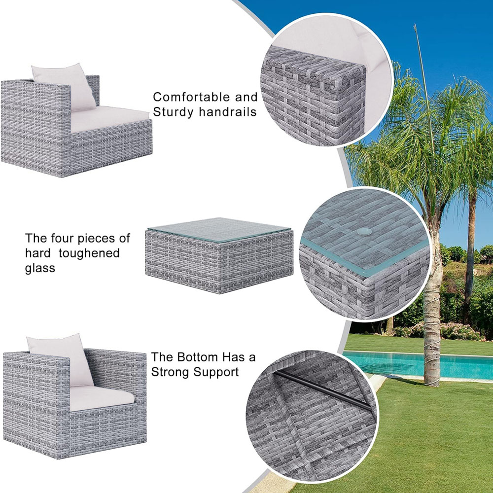 Rattrix 5 Seater Grey Rattan Modular Garden Corner Sofa Set with Cushion Image 7