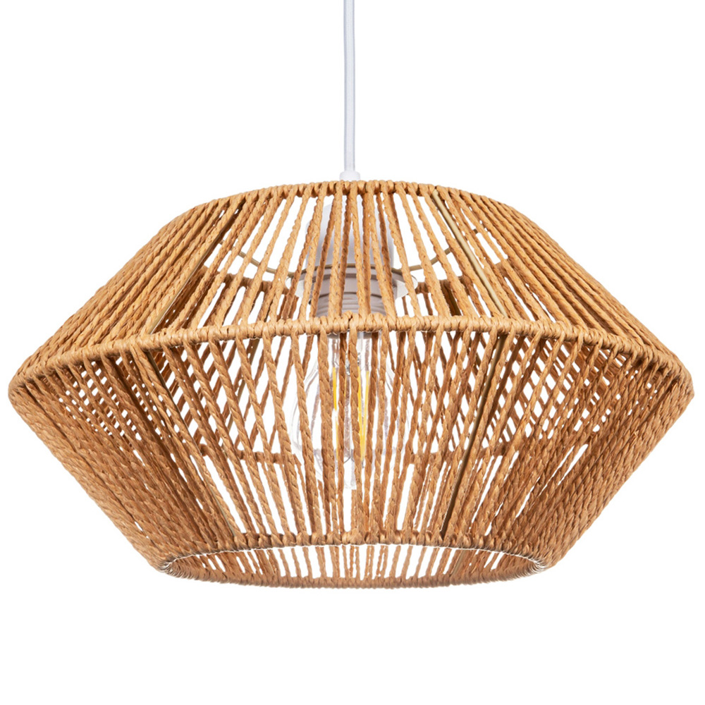 Happy Homewares Natural Brown Paper String Easy Fit Pendant Shade Image 1