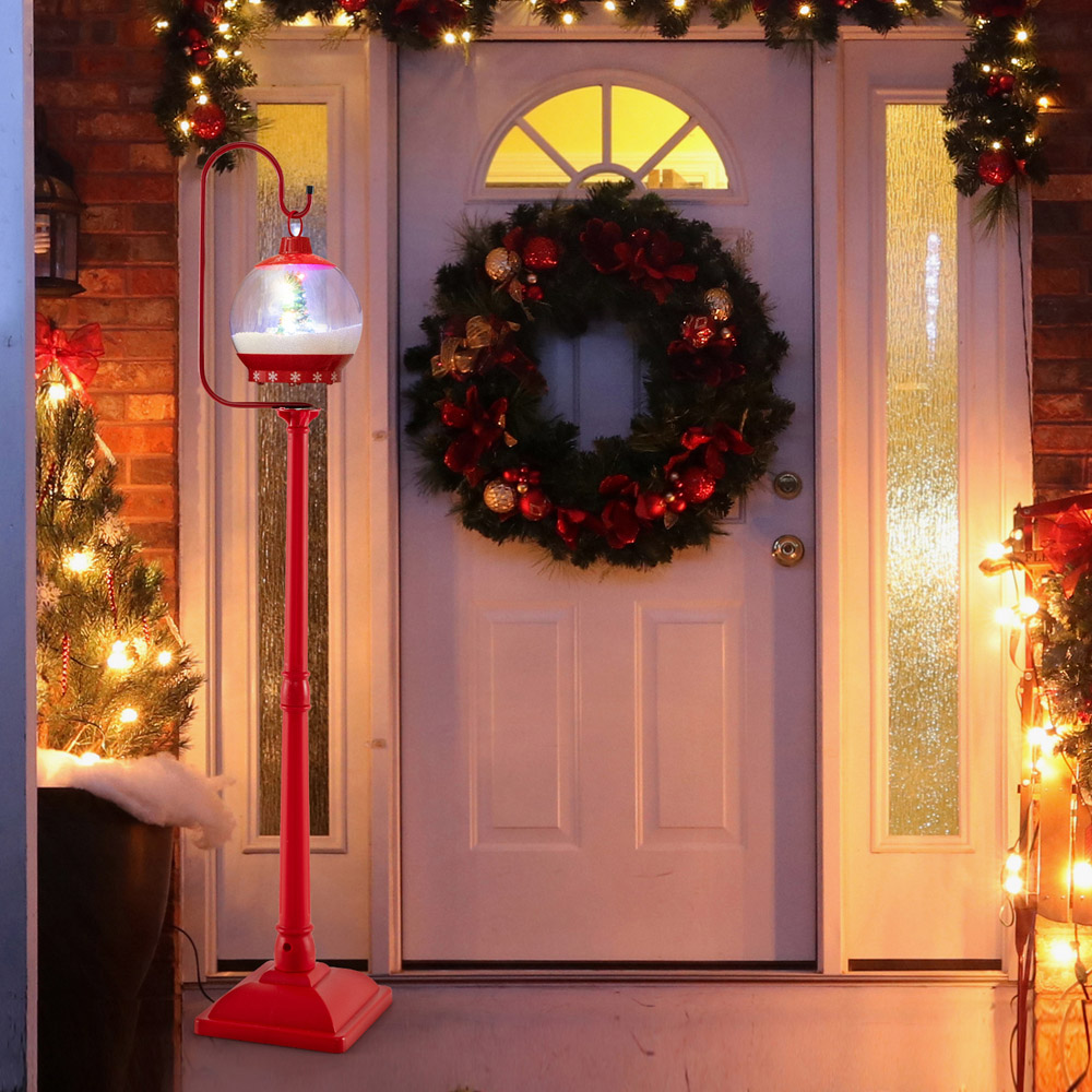 Costway Red Snow Globe Sound Activated LED Lamp Post Outdoor Christmas Decoration 5.7ft Image 4
