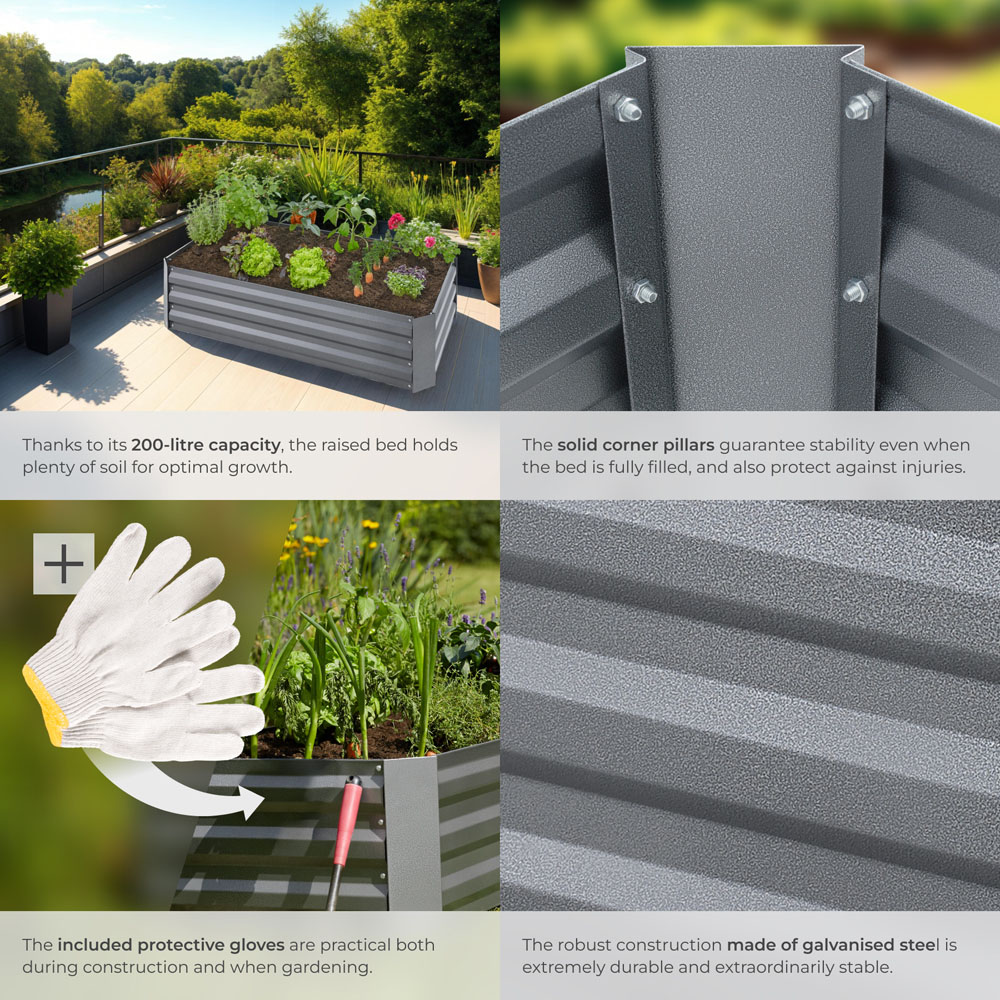 tectake 60 x 120cm Grey Galvanised Steel Raised Garden Bed Image 4