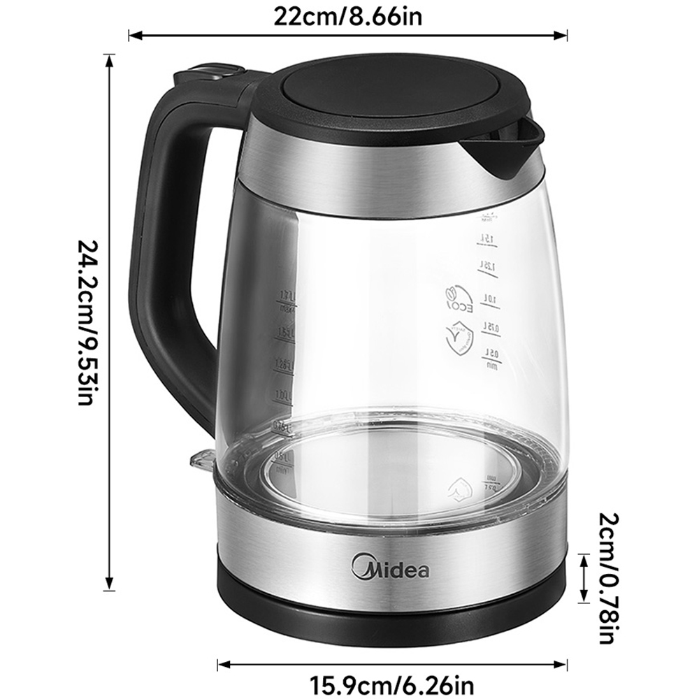 Midea AJ0807 Transparent 1.7L Glass Electric Kettle with Removable Filter 2200W Image 8