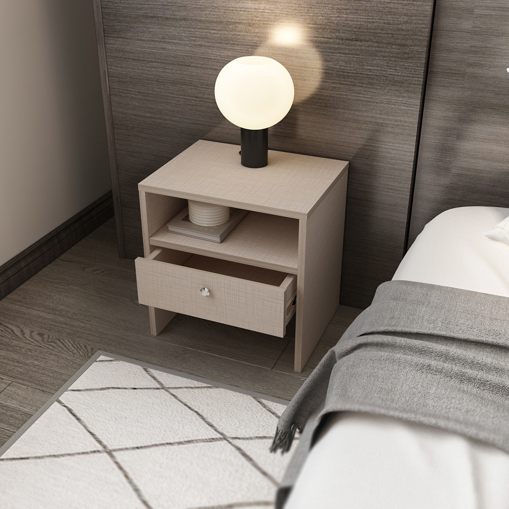 Decorotika Nova Single Drawer Single Shelf Beige Bedside Table Image 4