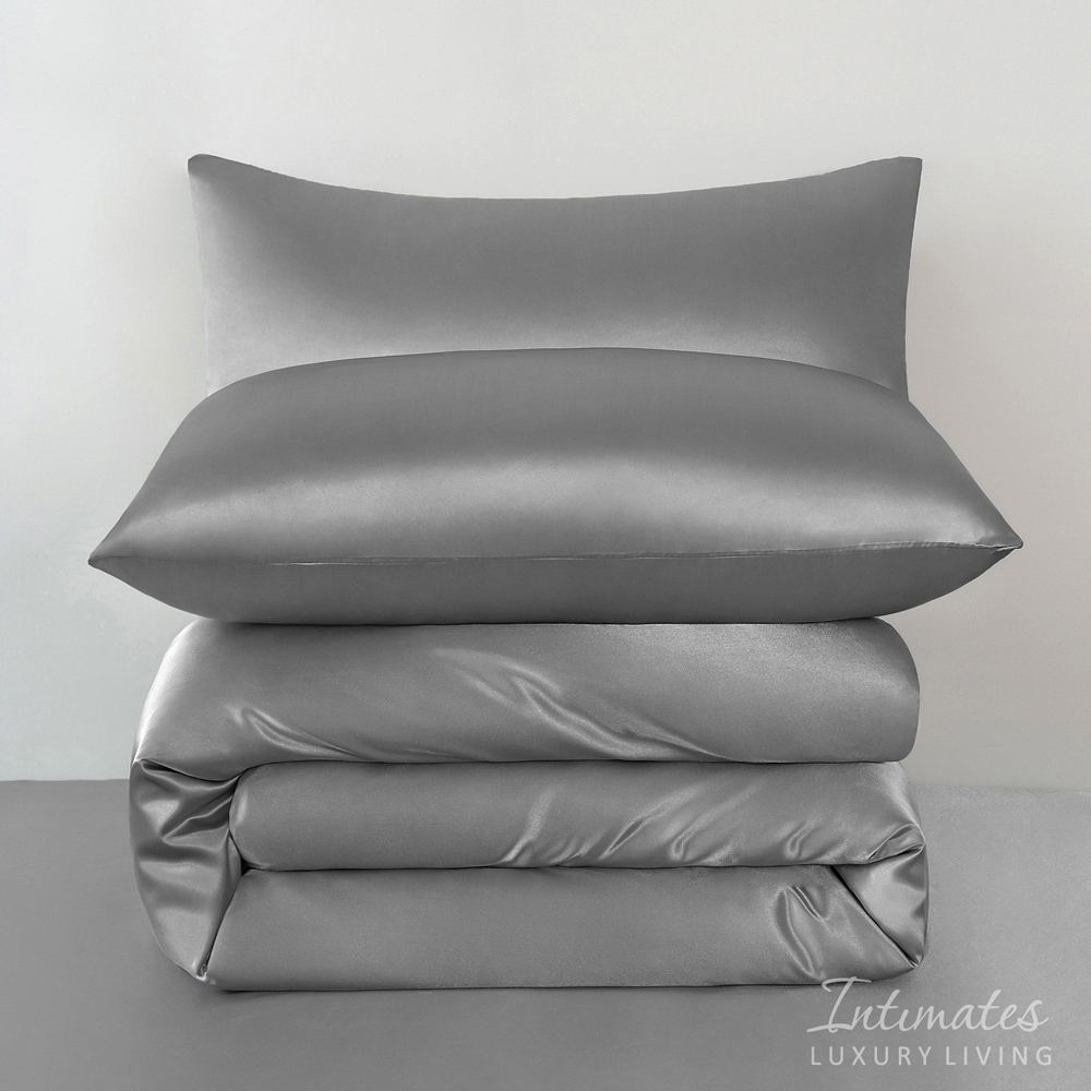 Intimates Double Silver Satin Complete Bedding Set Image 3