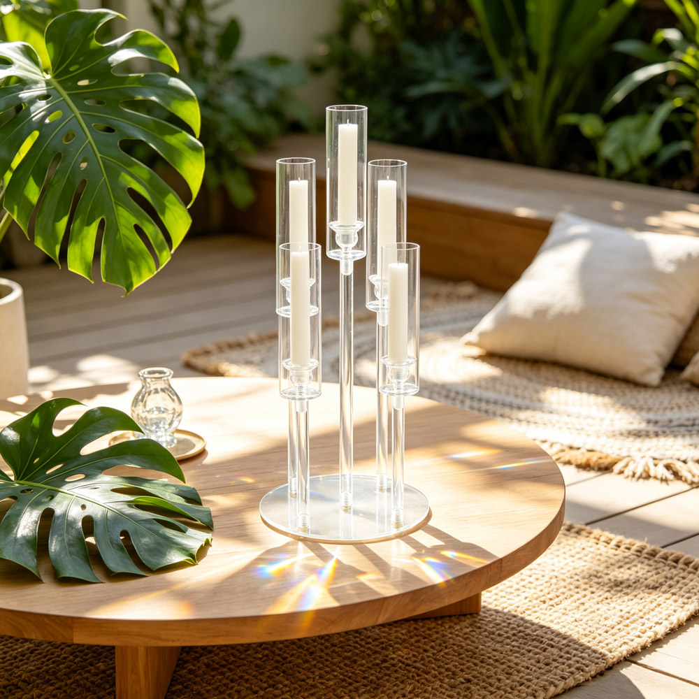 Living and Home 5-Arm Clear Acrylic Candle Holder 66cm Image 2