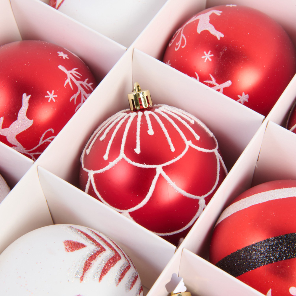 Pack of 16 Whimsical Red and White Baubles - Red Image 5
