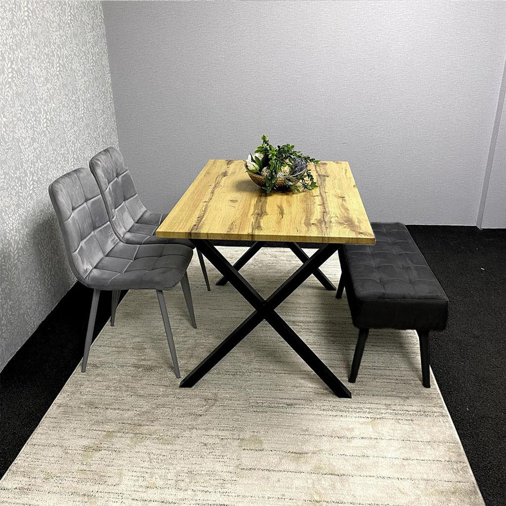 Portland 4 Seater Grey and Black Dining Table Set with Velvet Chairs and Padded Bench Image 7